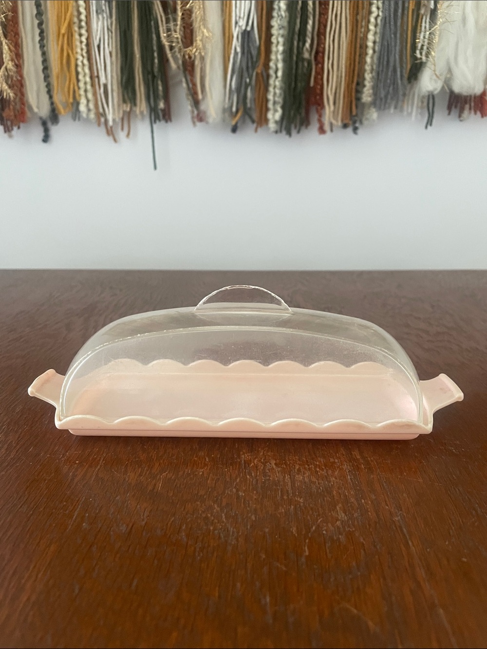 Vintage mid century plastic pink  Butter Dish with Lid